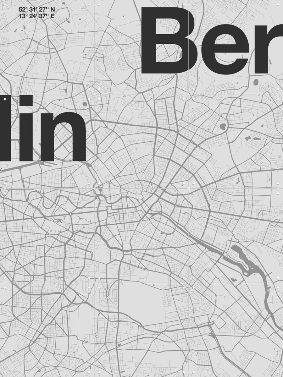 IXXI Berlin Map, Florent Bodart - 60 x 80 cm - Gratis ophangtool - Grote wanddecoratie en posters - Illustraties, Mancave