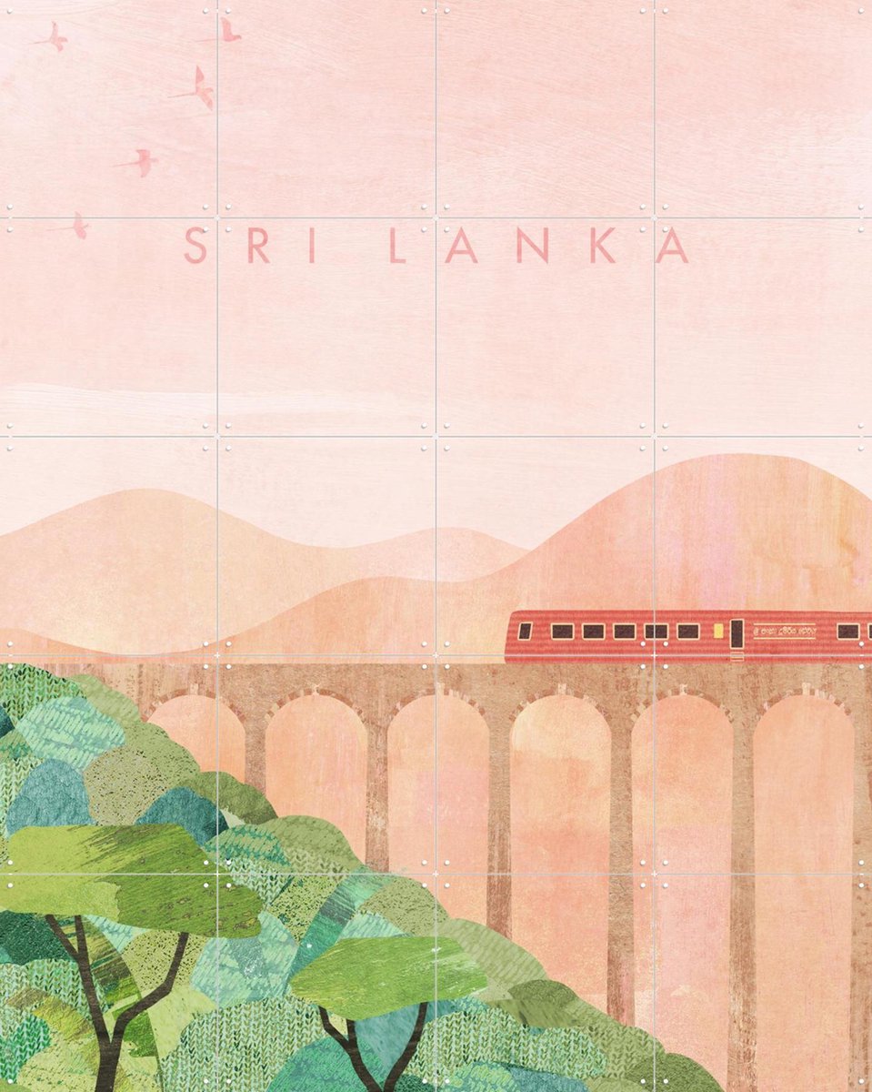 IXXI Sri Lanka, Henry Rivers - 80 x 100 cm - Gratis ophangtool - Grote wanddecoratie en posters - Illustraties, Kleurrijk, Bergen