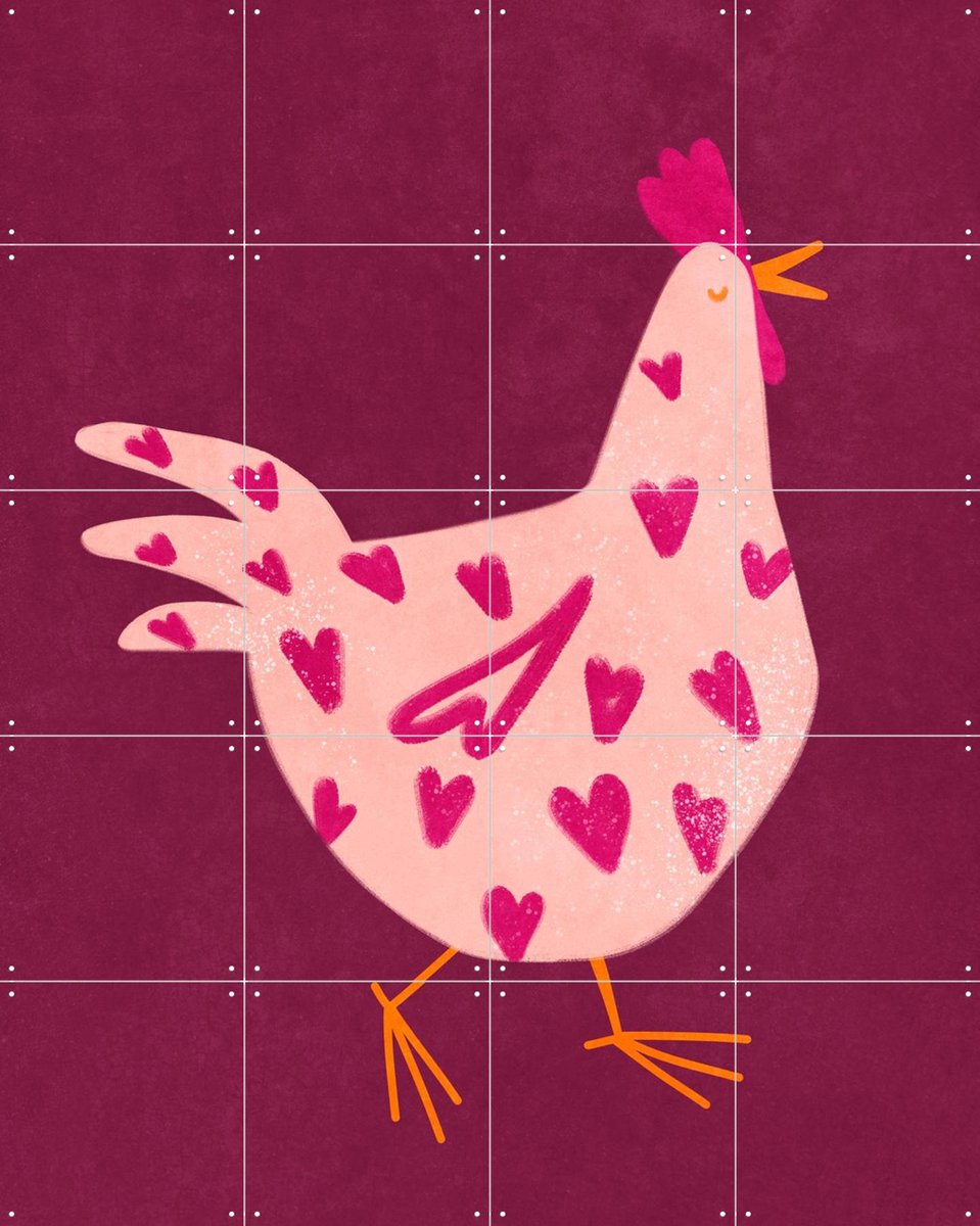 IXXI Heart Chicken, Raissa Oltmanns - 80 x 100 cm - Gratis ophangtool - Grote wanddecoratie en posters Kinderkamer, Dieren, Kinderen