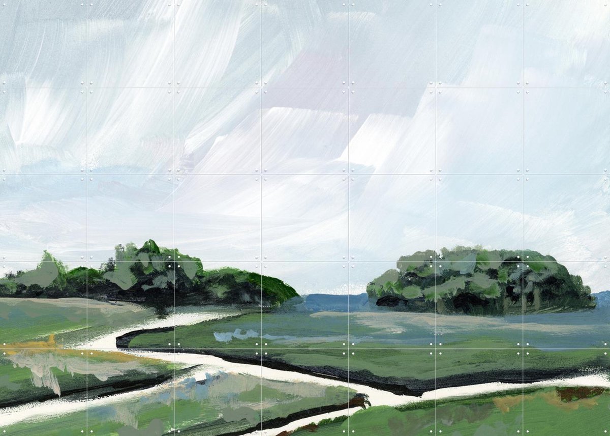 IXXI Emerald Marsh, Green Barn Studio - 140 x 100 cm - Gratis ophangtool - Grote wanddecoratie en posters - Kleurrijk, Landschappen, Natuur