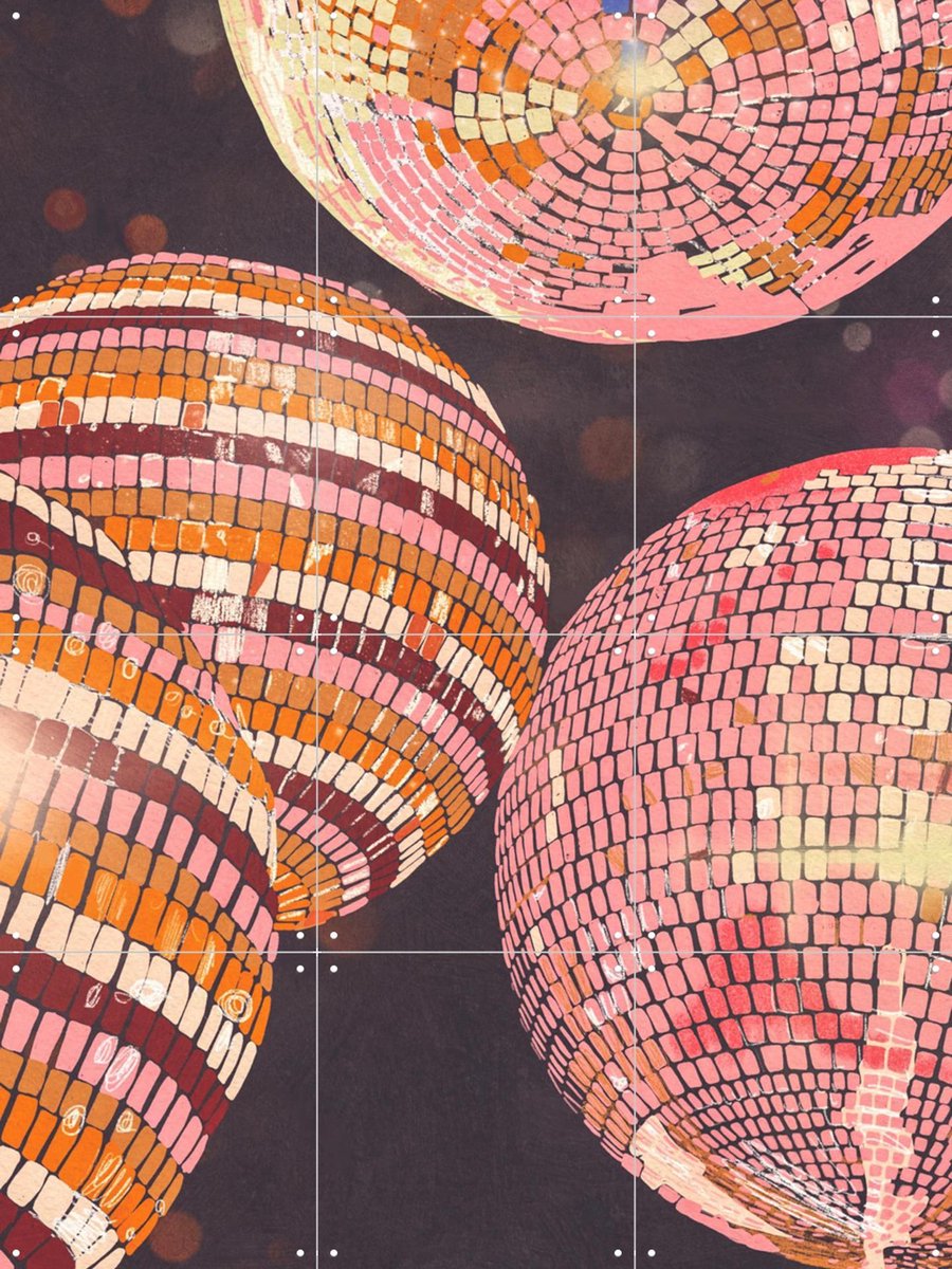 IXXI Disco balls, Gigi Rosado - 60 x 80 cm - Gratis ophangtool - Grote wanddecoratie en posters - Retro, Grafisch Ontwerp, Illustraties, Kleurrijk