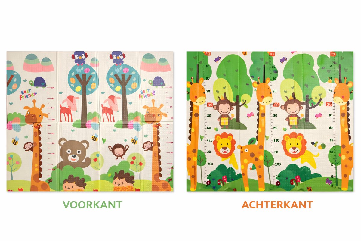 Speelmat Baby, Peuter & Kind 150x200 cm – Extra Dik Speelkleed – Voor Binnen & Buiten – Foam Kruipmat – Dubbelzijdig Opvouwbaar – Inclusief Opbergtas – Zacht & Veilig - Opvouwbare speelmat dierenwereld & giraffen - baby cadeau - kraamcadeau – foto 3
