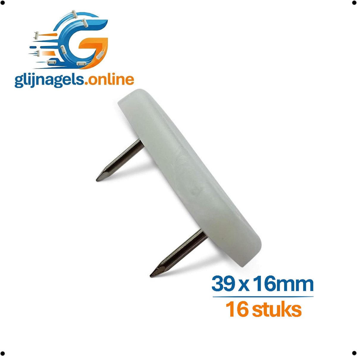 16 STUKS PREMIUM GLIJNAGELS - Glijnagel 39x16mm – Glijders PVC kunstof - Vloerglijders - Meubeldop - Glijdop - Meubelpoten glijders - Vloerbeschermers - Hout Bescherming tegen krassen en vocht - Geluiddempend - Ook v kasten tafels tuinmeubels