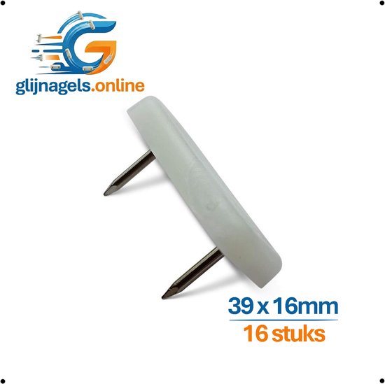 16 STUKS PREMIUM GLIJNAGELS - Glijnagel 39x16mm – Glijders PVC kunstof - Vloerglijders - Meubeldop - Glijdop - Meubelpoten glijders - Vloerbeschermers - Hout Bescherming tegen krassen en vocht - Geluiddempend - Ook v kasten tafels tuinmeubels