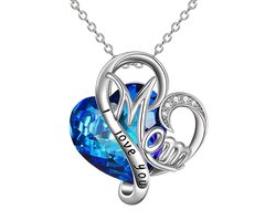 Lumici® | Mama Ketting v8 – Moeder & Kind – I Love You – Hart Ketting – Blauw Zirkonia Hart – Liefde – Familie – Mama Cadeau – 45 cm – Zilverkleurig – Perfect Geschenk