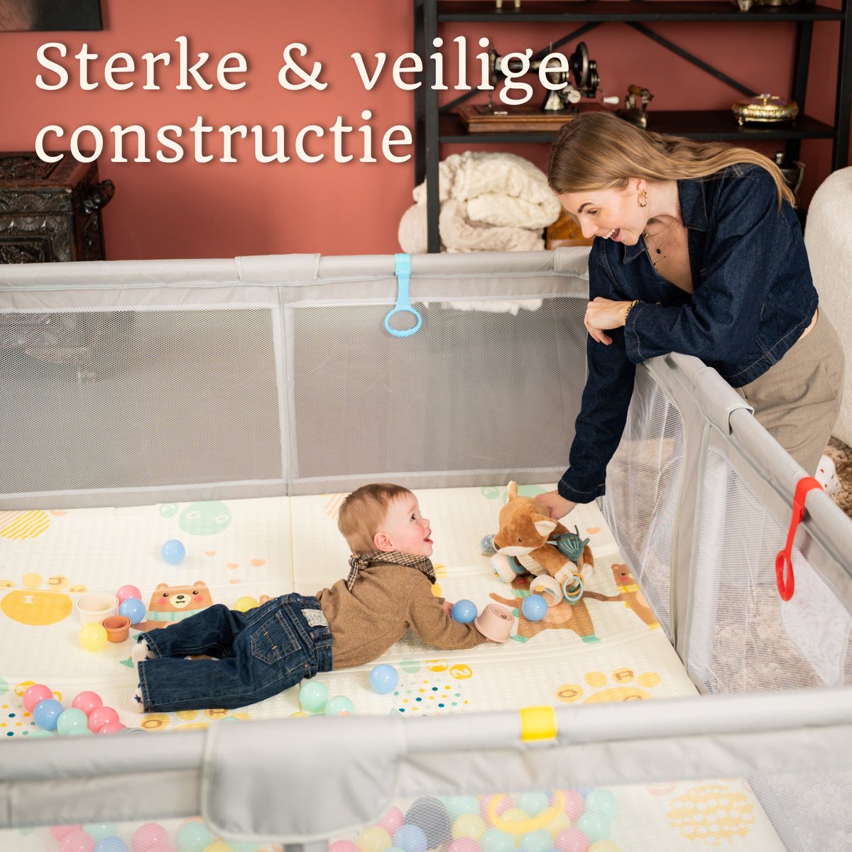 Grondbox – Top kwaliteit - Stevig - Eenvoudig - Twee formaten - 180x150cm - Inclusief Dubbelzijdige Speelmat – Baby Speelbox met 50x Speelballen - Kinderbox - Babybox - Box voor baby's - Kruipbox - Baby box - Playpen - Grijs – foto 8