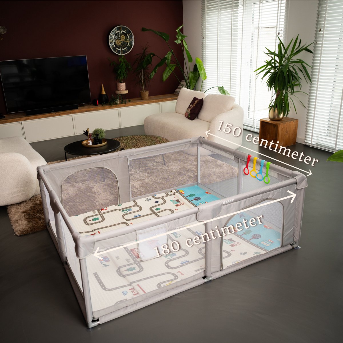 Grondbox – Top kwaliteit - Stevig - Eenvoudig - Twee formaten - 180x150cm - Inclusief Dubbelzijdige Speelmat – Baby Speelbox met 50x Speelballen - Kinderbox - Babybox - Box voor baby's - Kruipbox - Baby box - Playpen - Grijs – foto 2