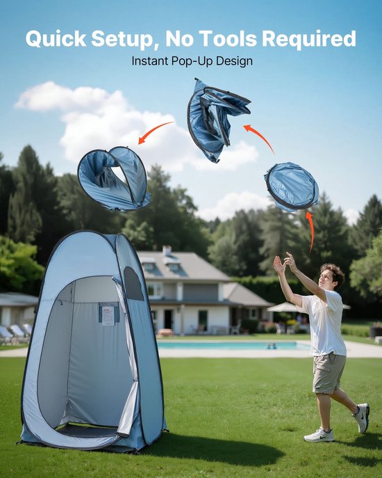 Pop-Up Toilettent 119x119x210 cm, Eenvoudig op Te Zetten Tent, Omkleedtent met Haringen, Touwen en Draagtas, Gemaakt van Duurzaam 190t Polyester, Perfect voor Kamperen, Stranddagen en Vissen, Blauw van POP — afbeelding 5
