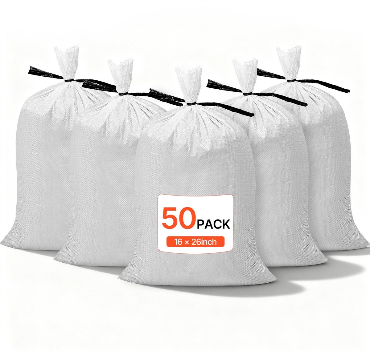 Zandzakken voor Overstromingen - Set van 50 - Afmeting 40 x 66 cm - Geweven Polypropyleen (PP) - Met Sluitbanden - Scheur- en UV-bestendig - Draagvermogen 22,6 kg