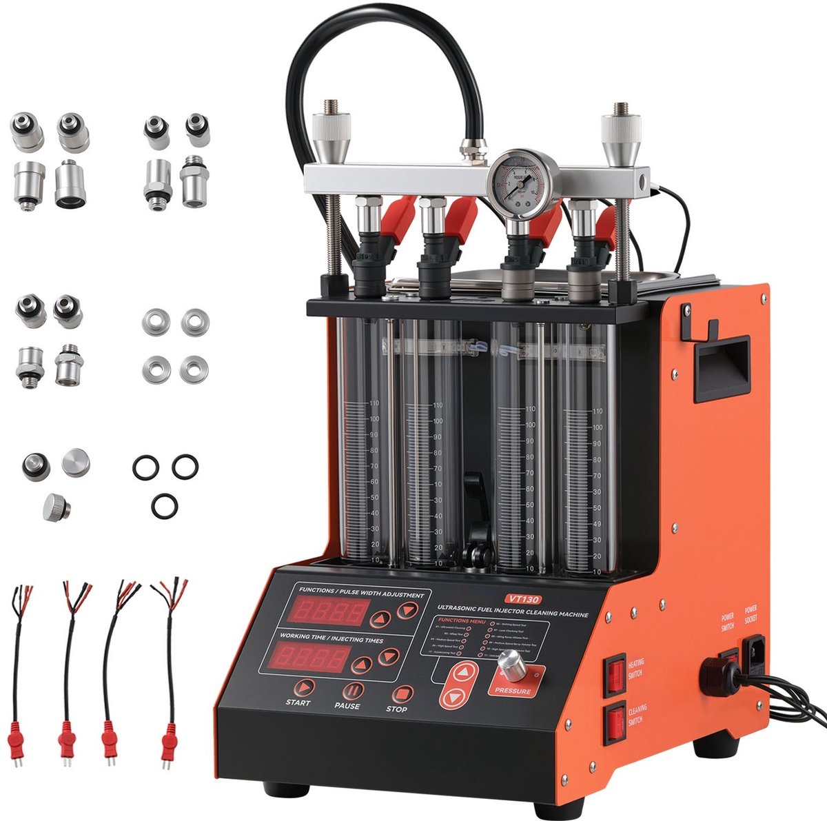 Brandstofinjector Reiniger en Tester - Ultrasoon Injectortestbank - 9 Testmodi - 4 Cilinders - Frequentie 28 kHz - Voeding 12V - Aftapkraan - Voor Auto's en Motoren