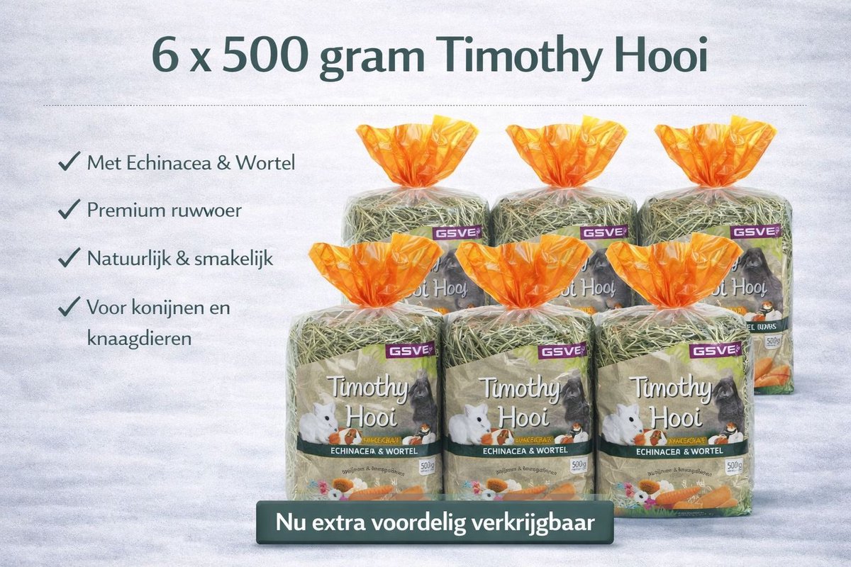 ESVE Timothy Hay Kruidenhooi - Ruwvoer - Echinacea & Wortel - 6 x 500 gr. konijnenvoer.