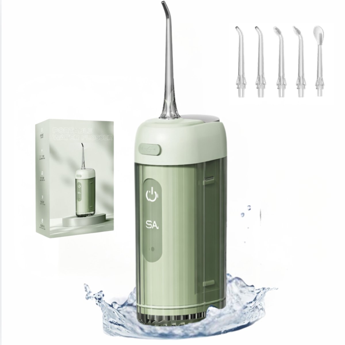Waterflosser Draadloos – Monddouche met 5 Opzetstukken – 4 Reinigingsstanden – IPX7 Waterdicht – USB-C Oplaadbaar - Groen