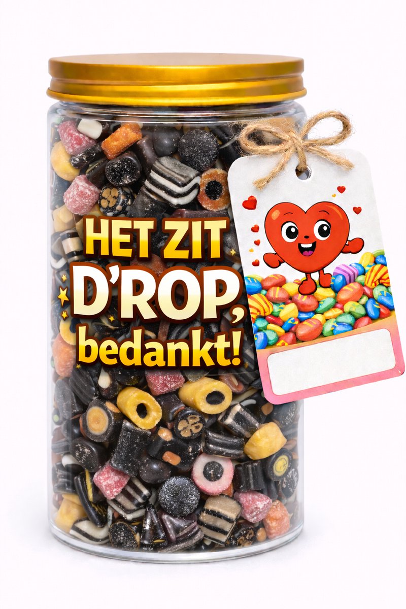 Luxe glazen Snoeppot 1250 ml – Het zit D'ROP, bedankt!