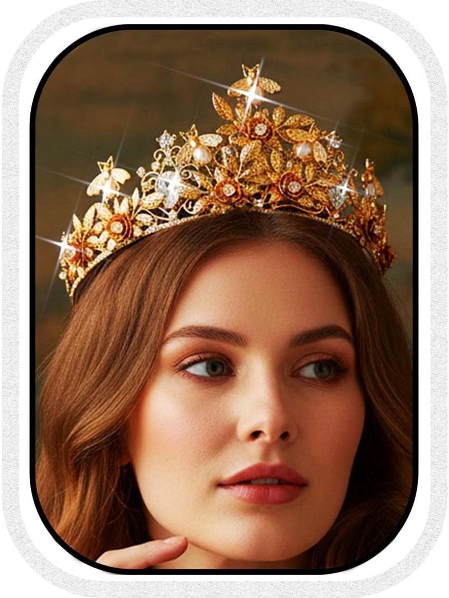 Gouden Blad Tiara met Bijen Haarband voor Bruiloft en Feesten