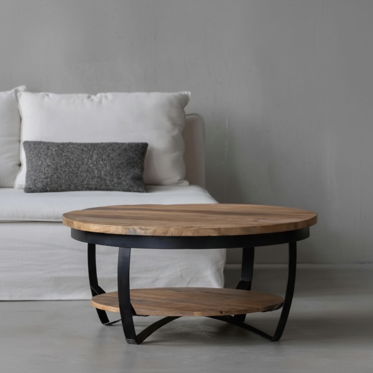 Mangohouten Salontafel Bakersfield 65 cm Mahom Industrieel - Kleine tafel van Mangohout & Metaal - Industriële Huiskamertafel