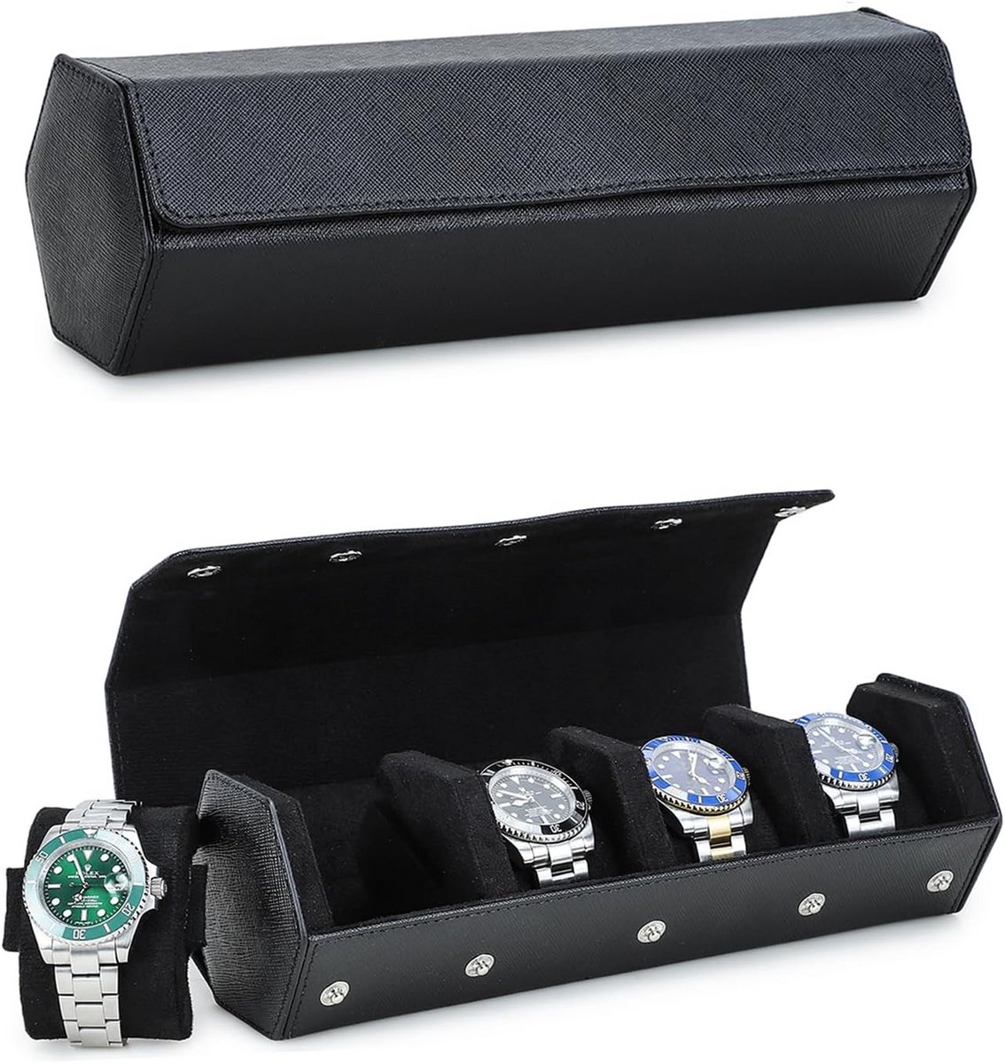 Luxe Horlogedoos voor 4 Horloges - Zes-hoekig Design met Beschermende Slots