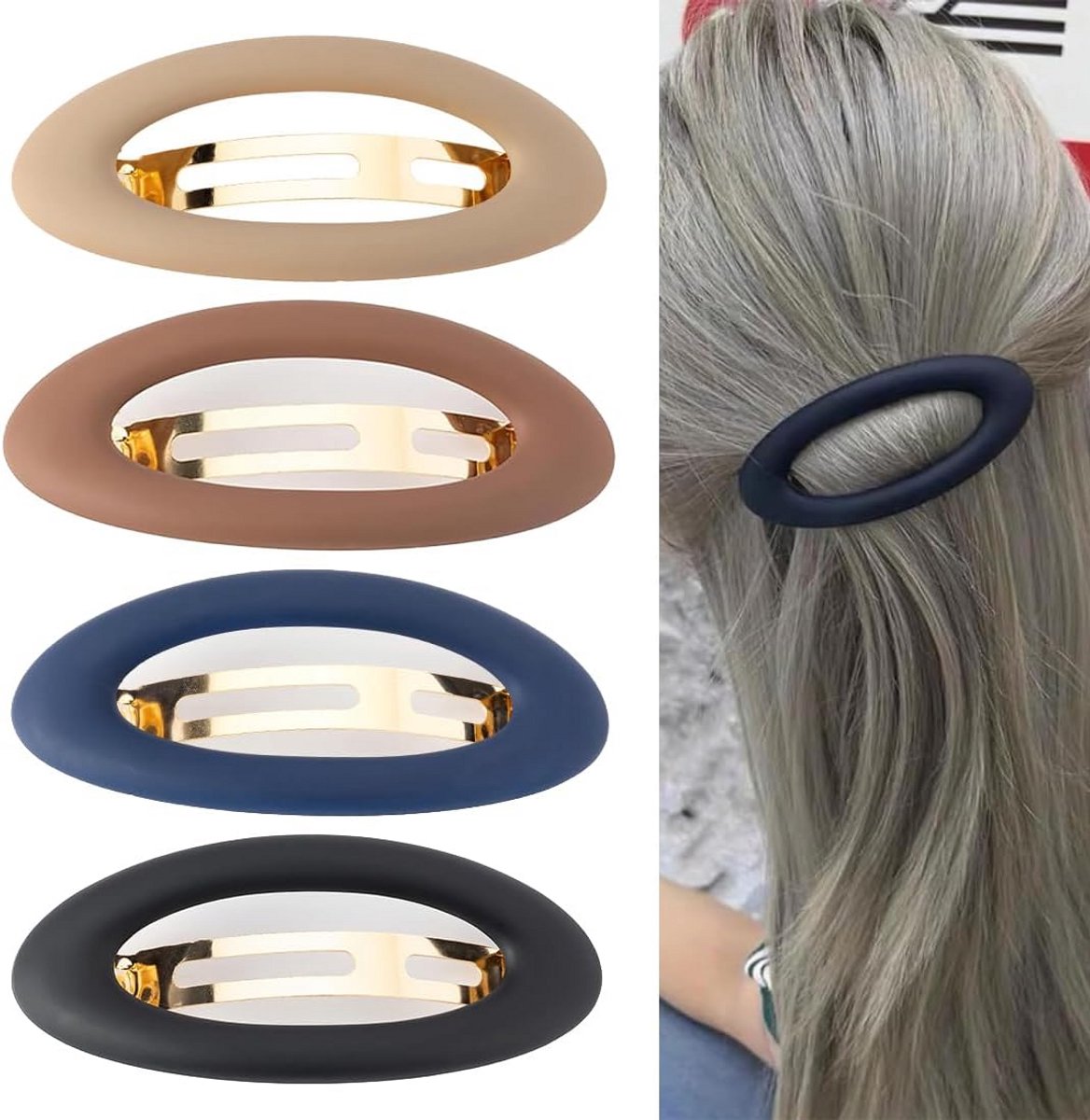 Set van 4 Grote Matte Haarclips voor Dames - Klassieke Franse Haarklemmen