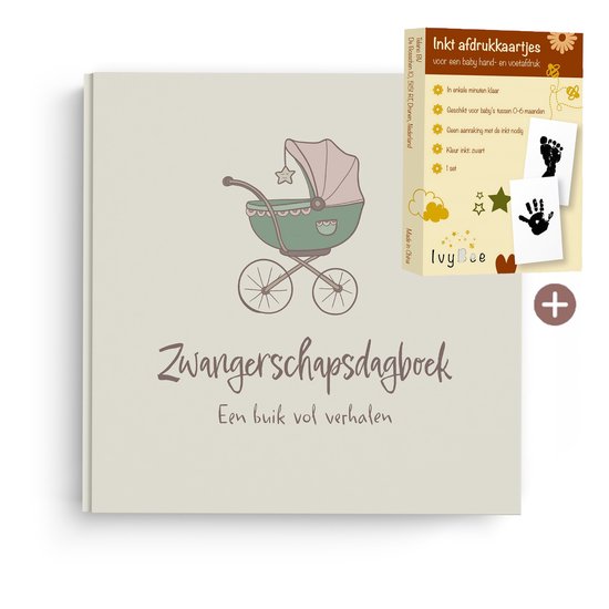 Zwangerschapsdagboek voor 9 Maanden - Baby Voetafdruk en Handafdruk Zwart Inktafdruk - Telano Zwangerschap Cadeau