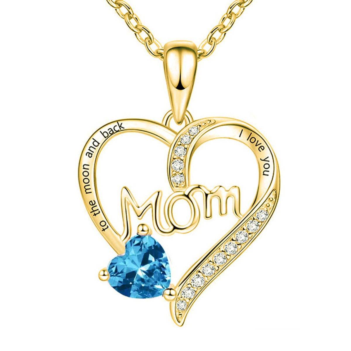 Lumici® | Mama Ketting v2 – “I Love You – To the Moon and Back” met Hartjes Zirkonia – Ketting Voor Moeder – Mom Necklace – Cadeau Voor Haar – Moederdag Geschenk – Dames Ketting – Collier – Valentijn – Liefde – Zilver / Rosegoud / Goud