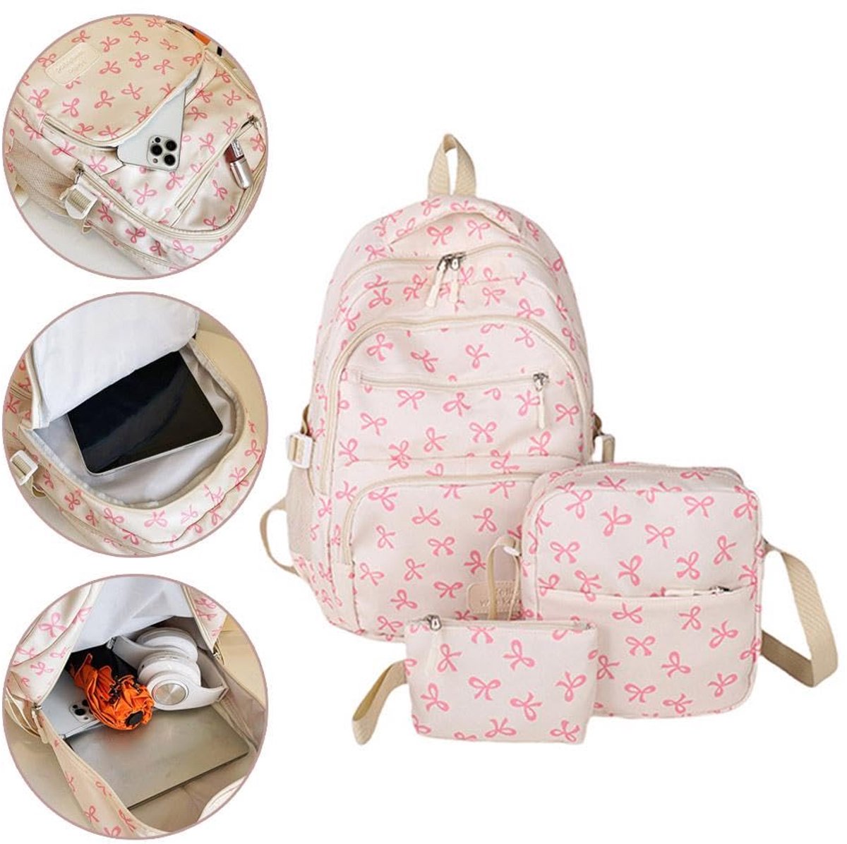 Schooltas - Rugtas - Tas - Rugtas Meisje - Schoolrugzak - 3-Pack Schattige Strik-Rugzakset - Esthetische Strik-Schooltas voor Dames en Meisjes - Grote Capaciteit Bedrukte Tas - voor Reizen, School, Woon-Werkverkeer — cadeau in Mode & Accessoires - foto 6