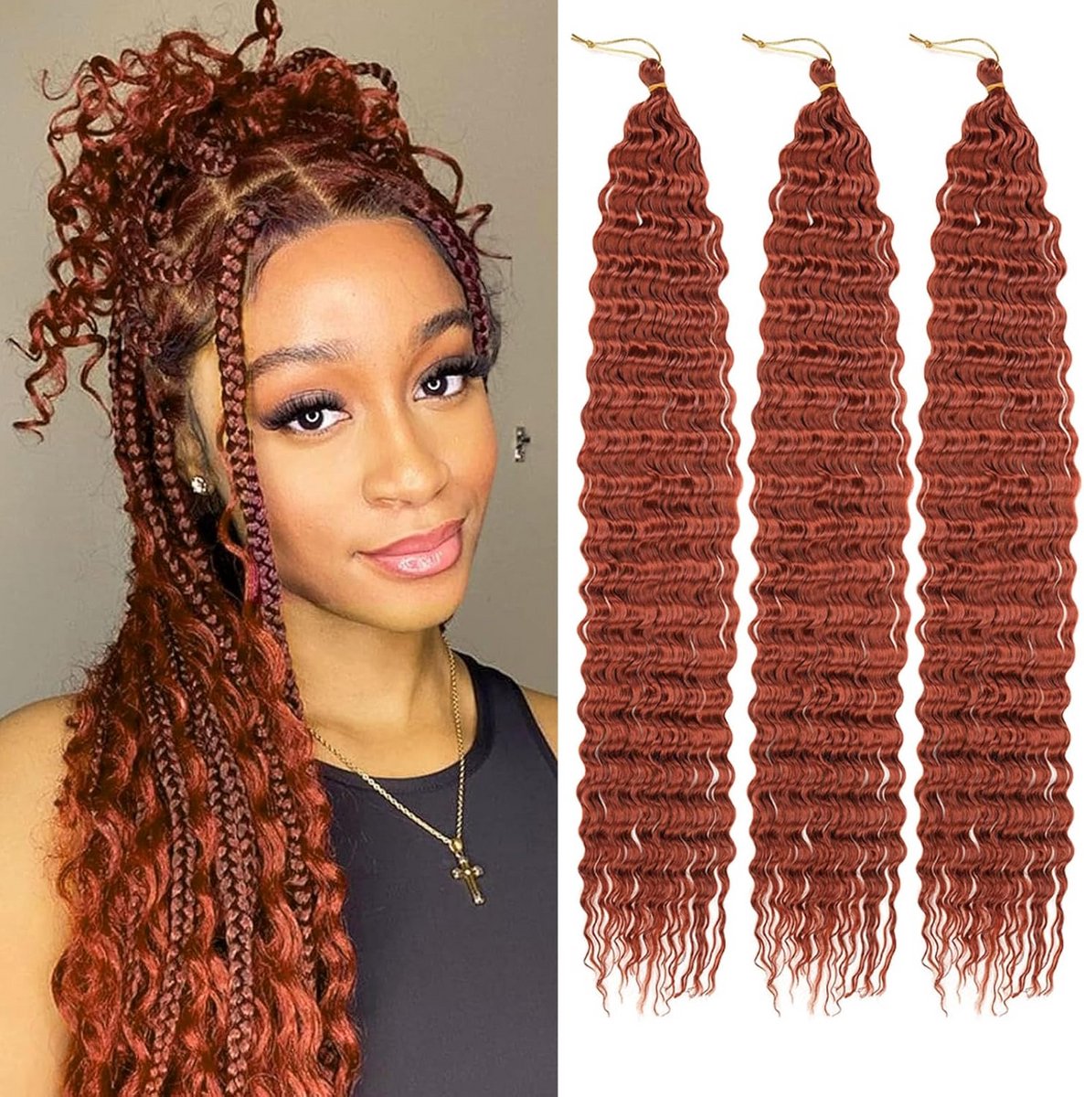 61 cm Ocean Wave Crochet Haar 3 Pakketten Deep Wave Krullen Synthetisch Vlechtwerk