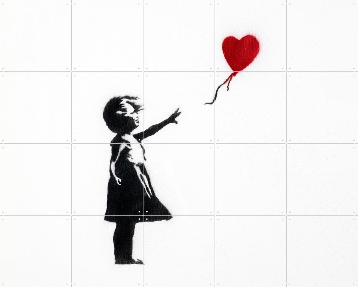 IXXI Girl with balloon, Banksy - 100 x 80 cm - Gratis ophangtool - Grote wanddecoratie en posters - Illustraties, Grafisch Ontwerp, Speels, Pop art