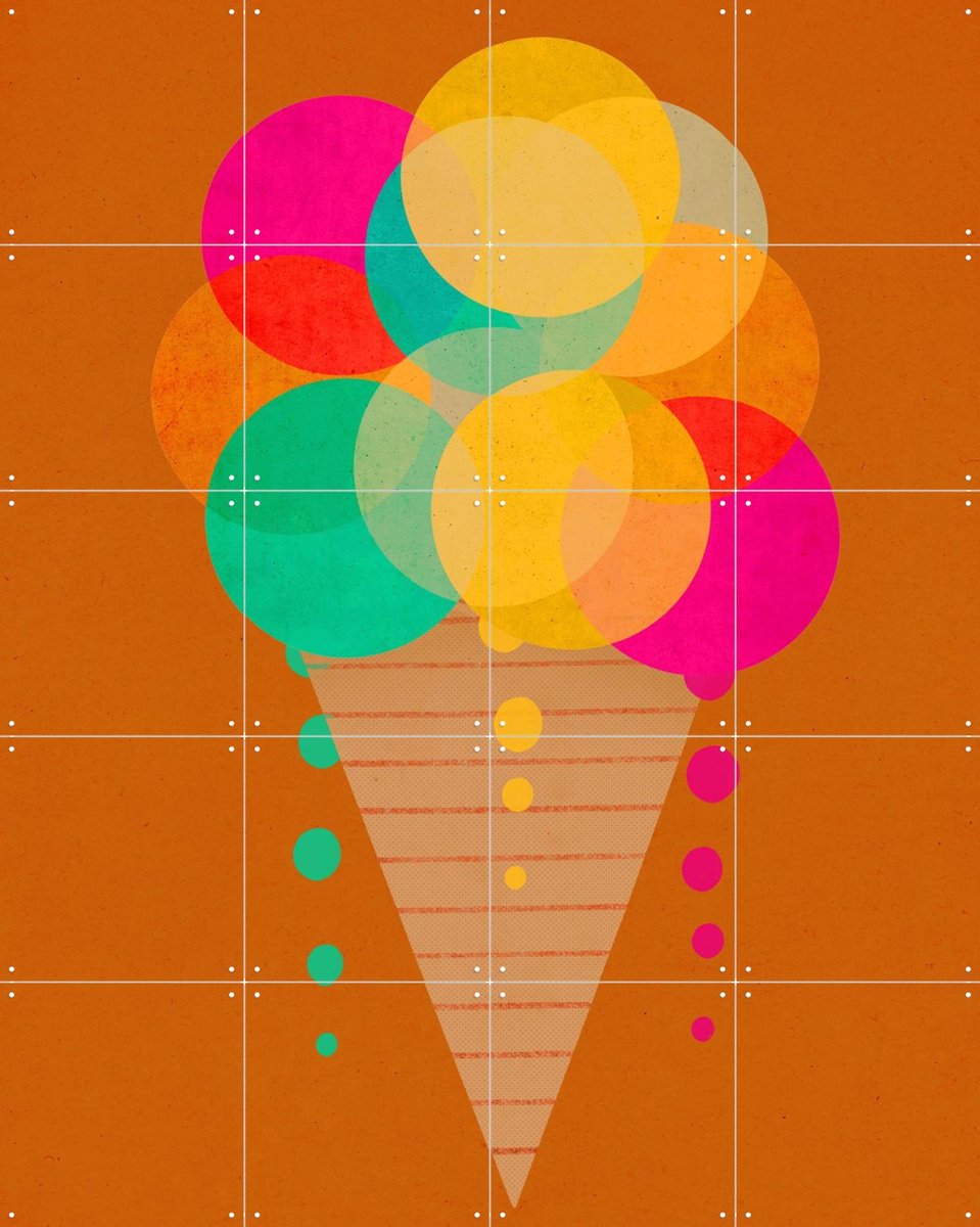 IXXI Neon Ice Cream, Treechild & Various - 80 x 100 cm - Gratis ophangtool - Grote wanddecoratie en posters - Kleurrijk, Babykamer, Kinderkamer