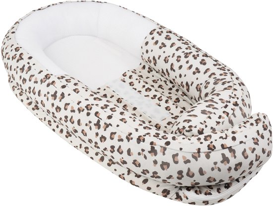 doomoo Cocoon - Babynestje & Cosy Baby Nest - Veilig & Verstelbaar - Biologisch Katoen - Ademend - 0+ maanden - Leopard Cream