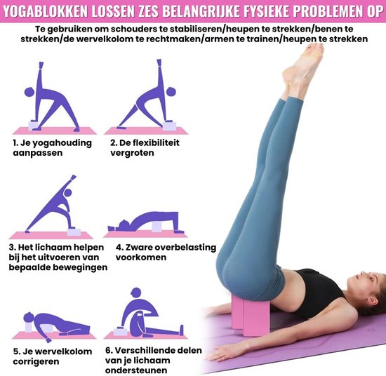 Yoga Blok Set van 2 Roze Pilatesblok van Schuim - Yogablokken Antislip Ondersteuning voor Yoga Pilates en Stretch - Pilatesblok Lichtgewicht Yoga Blokken voor Balans en Stabiliteit — afbeelding 4