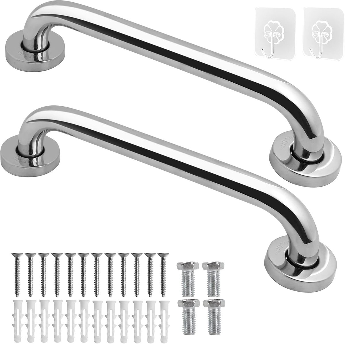Veiligheidshandvat Set - Badkamer Greep - Extra Stabiliteit - Roestvrij Staal - 25.5 cm Lengte - Zilver