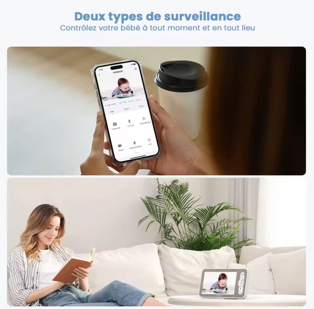 Babyfoon - Babyfoon met Camera - Baby Monitor - 5-inch Video Babyfoon met Camera - Audio, 4x Zoom, 1000m Bereik, Infrarood Night Vision & Slaapliedjes – foto 4