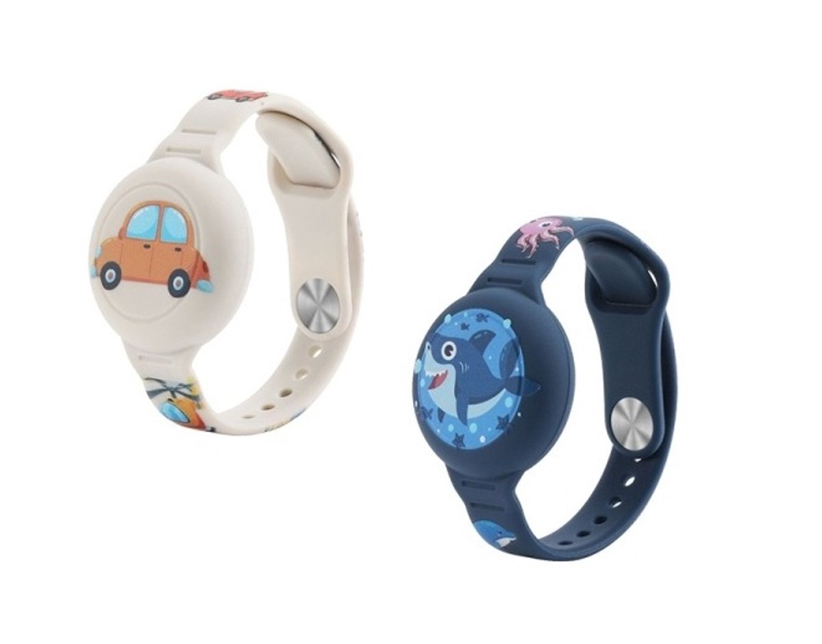 Telestore - 2x Siliconen Armband geschikt voor Apple AirTag voor Kinderen | vissen en Auto | AirTag-sleutelhanger Hoesje Kind | Polsband GPS Horloge | Tracker Houder Armband | Trackers Band | Peuter | AirTag Polsband Armband | Polsband GPS