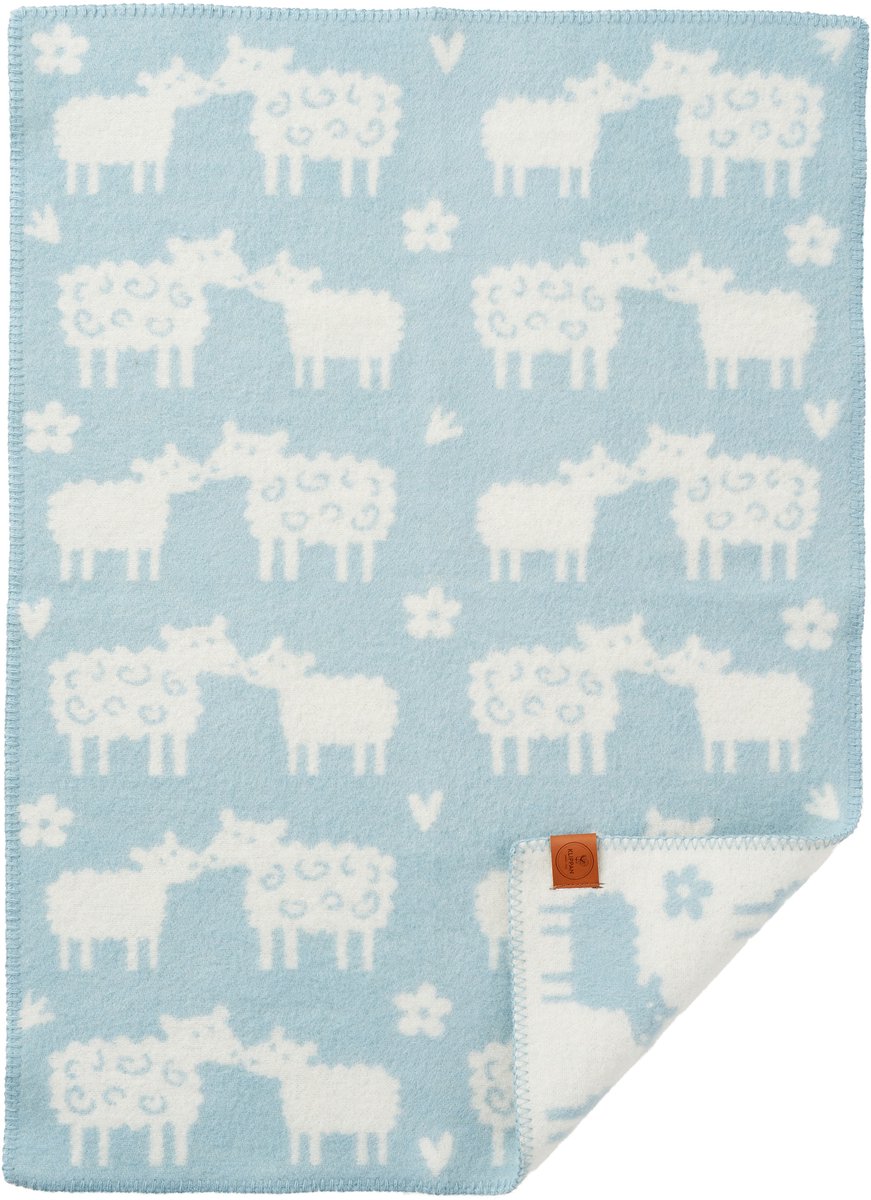 Klippan wiegdeken - lamswol - Schaapjes - light blue- 65x90cm