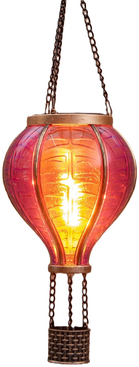 Anna's Collection Solar luchtballon lantaarn - roze - hangend - 20 led lampjes - vlam effect - 11 x 36 cm - zonne-energie - tuinverlichting