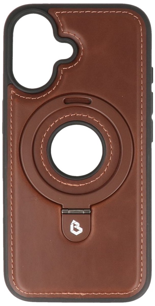 MagSafe Lederlook Hoesje met Standaard - Magnetische Case - Geschikt voor iPhone 16 - Mocca