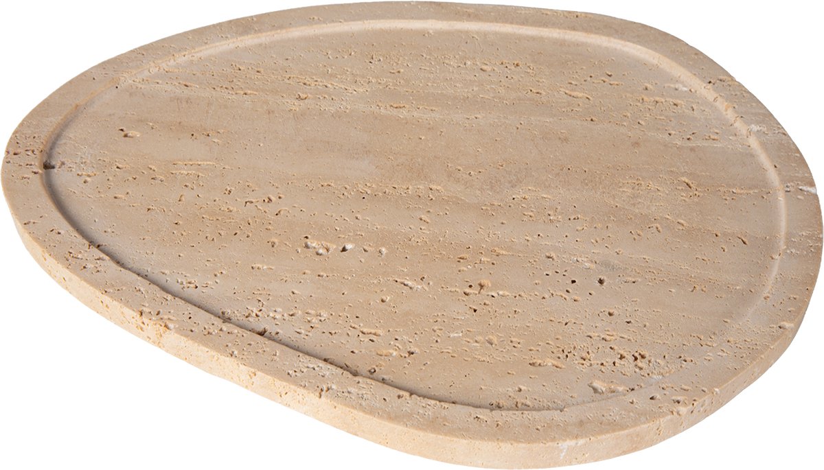 Atmooz Yara Plate – 33 x 25 x 1.5 CM – Beige Travertijn – Organische Decoratieschaal – Luxe Natuursteen Dienblad – Sieradenbordje – Japandi Woonaccessoire – Beige