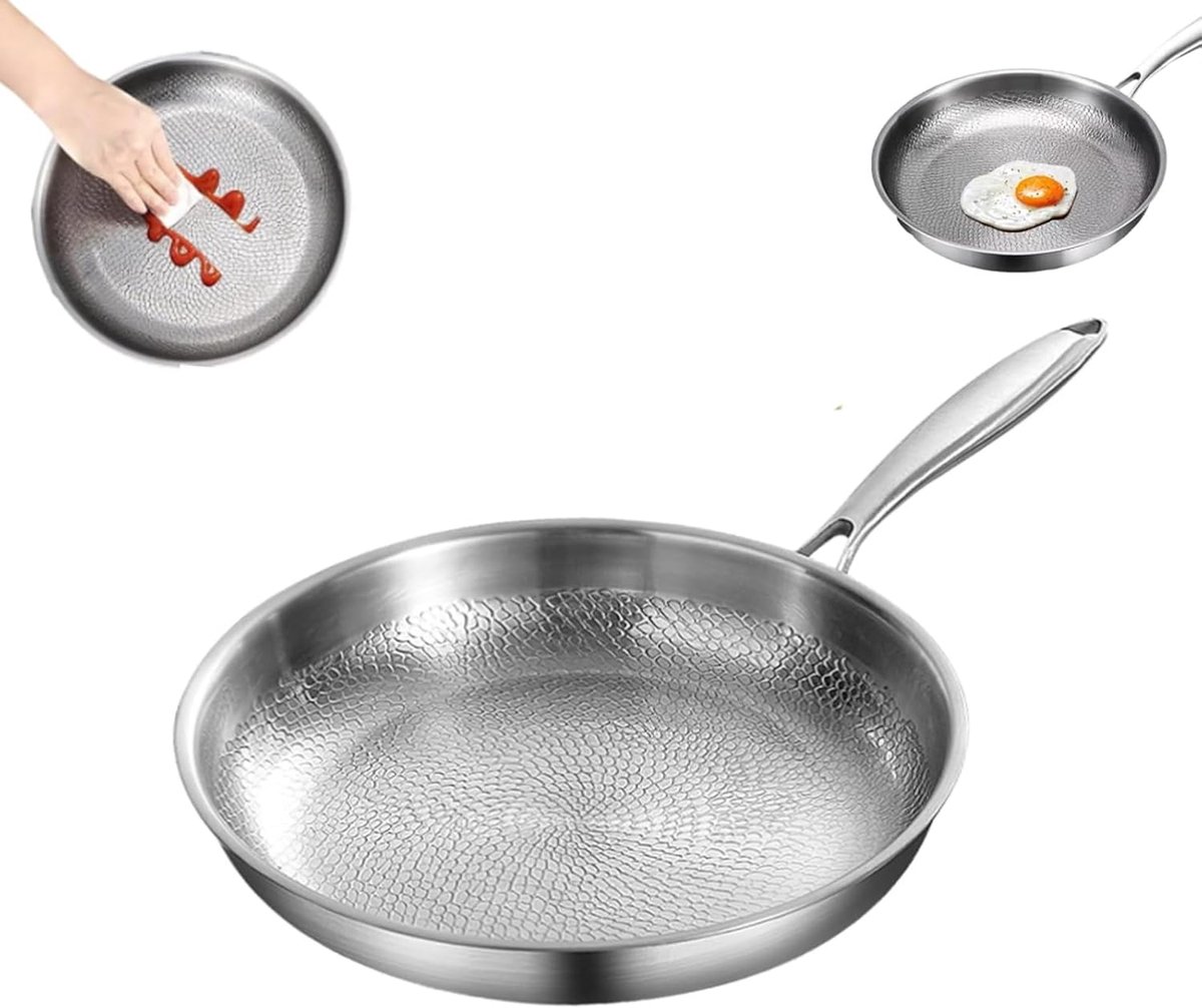 Titanium Koekenpan 28 cm Inductie – Gehamerde PFAS Vrije Pan – Anti-aanbak Zonder Coating – Ovenbestendig & Krasbestendig