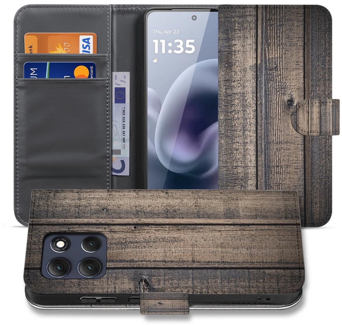 Motorola Moto G86 Bookcase Hoesje Steigerhout Design