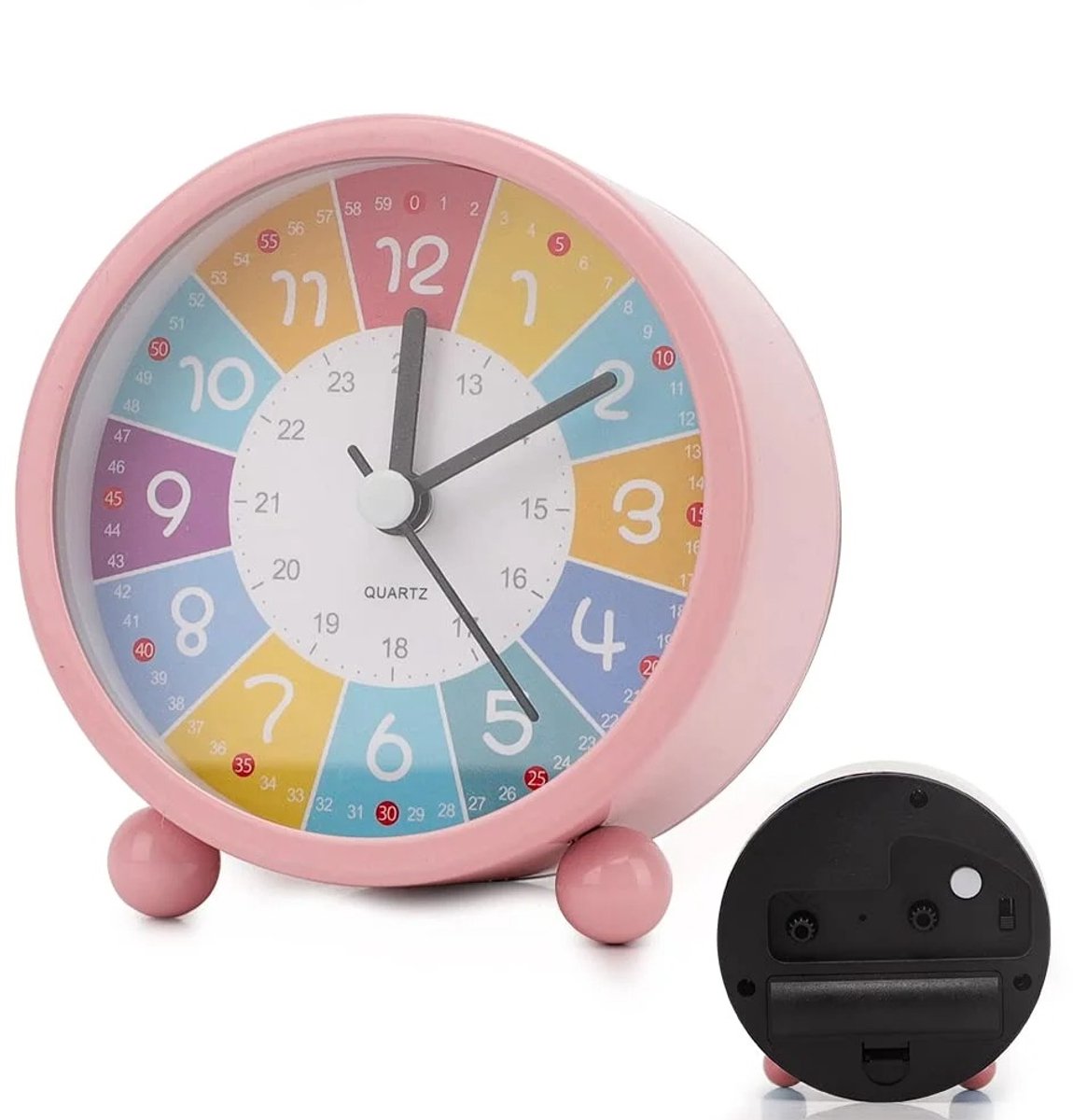 Analoge wekker, superstille, niet-tikkende kleine klok met nachtlampje, werkt op batterijen, eenvoudig ontwerp, voor slaapkamer, nachtkastje, terug naar school (roze)
