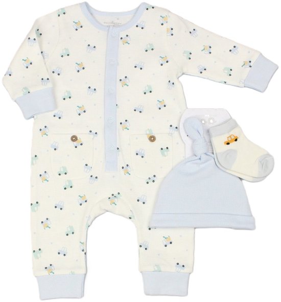 Watch Me Grow - 3-delige kraam cadeauset - wafelstof - auto's - newborn - maat 56 van Merkloos — afbeelding 4