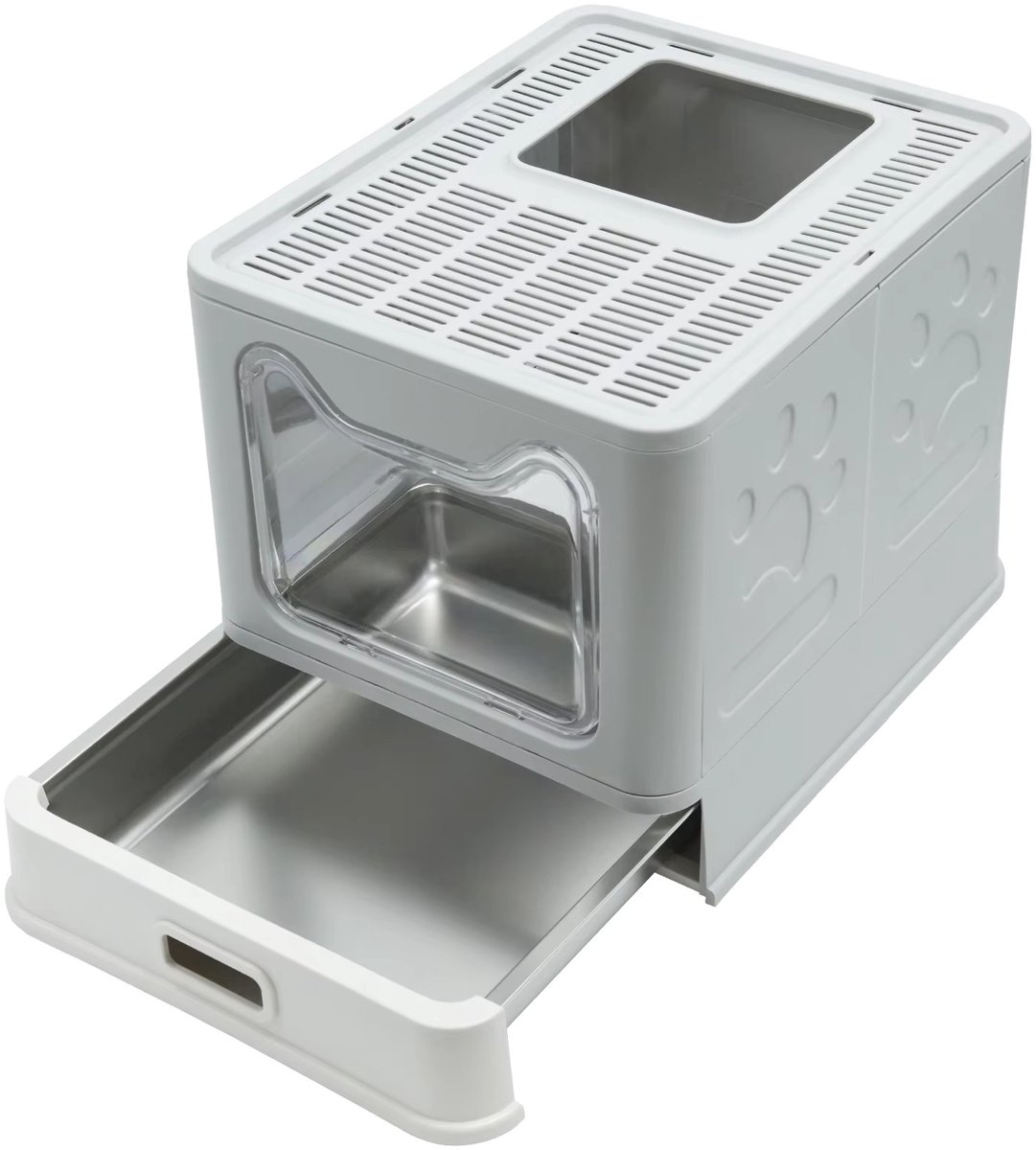 Archi Kattenbak – Kattenbak schep - Roestvrijstalen kattenbak – Gesloten toiletbox – Grijs/zilver – 38,3 x 48,5 x 38,5 cm