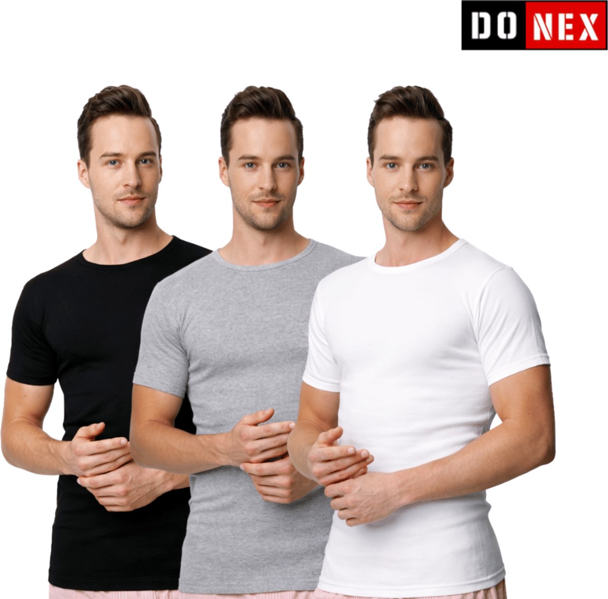 3 Pack DONEX® T-Shirt - O hals - 100% Katoen - Mix - Maat XL