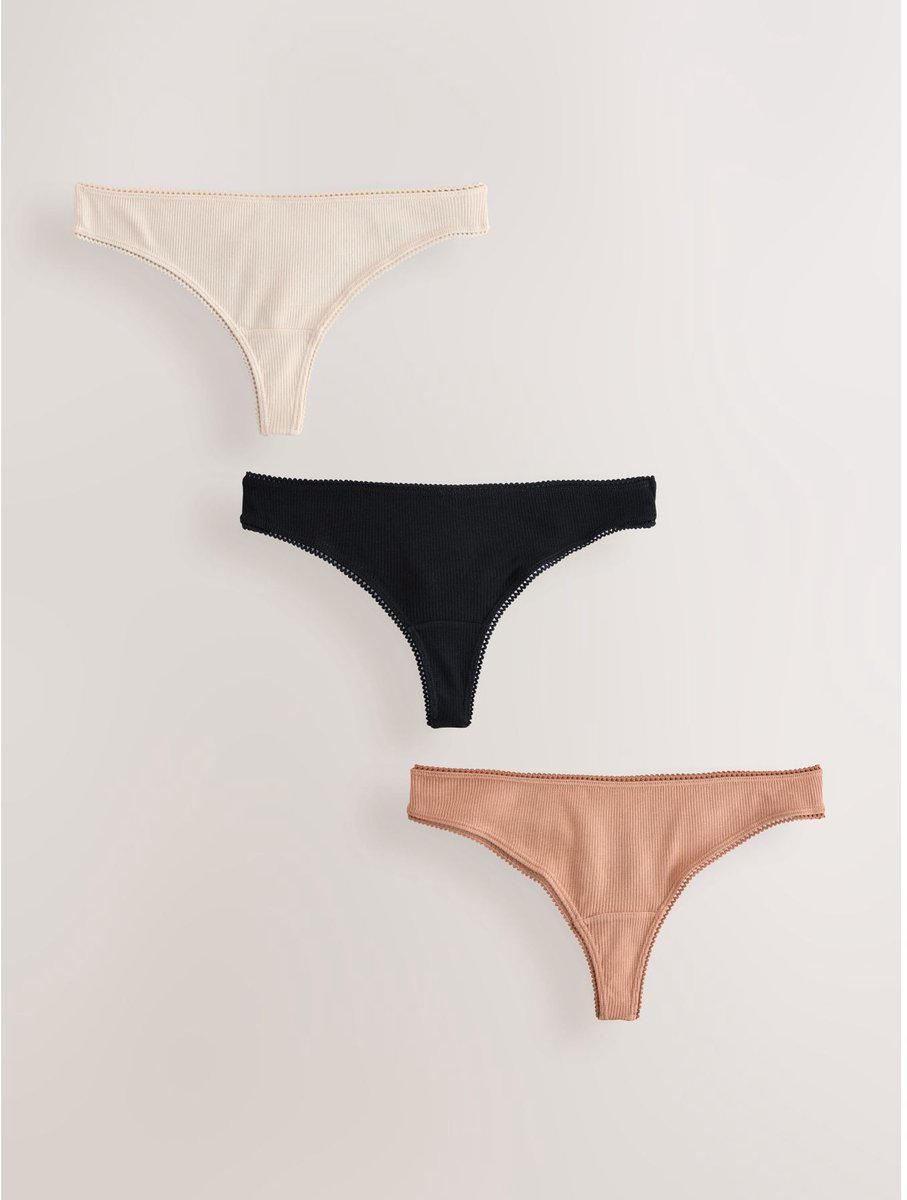 Next - Dames - Verpakking van 3 geribbelde katoenen slips - Huidkleur