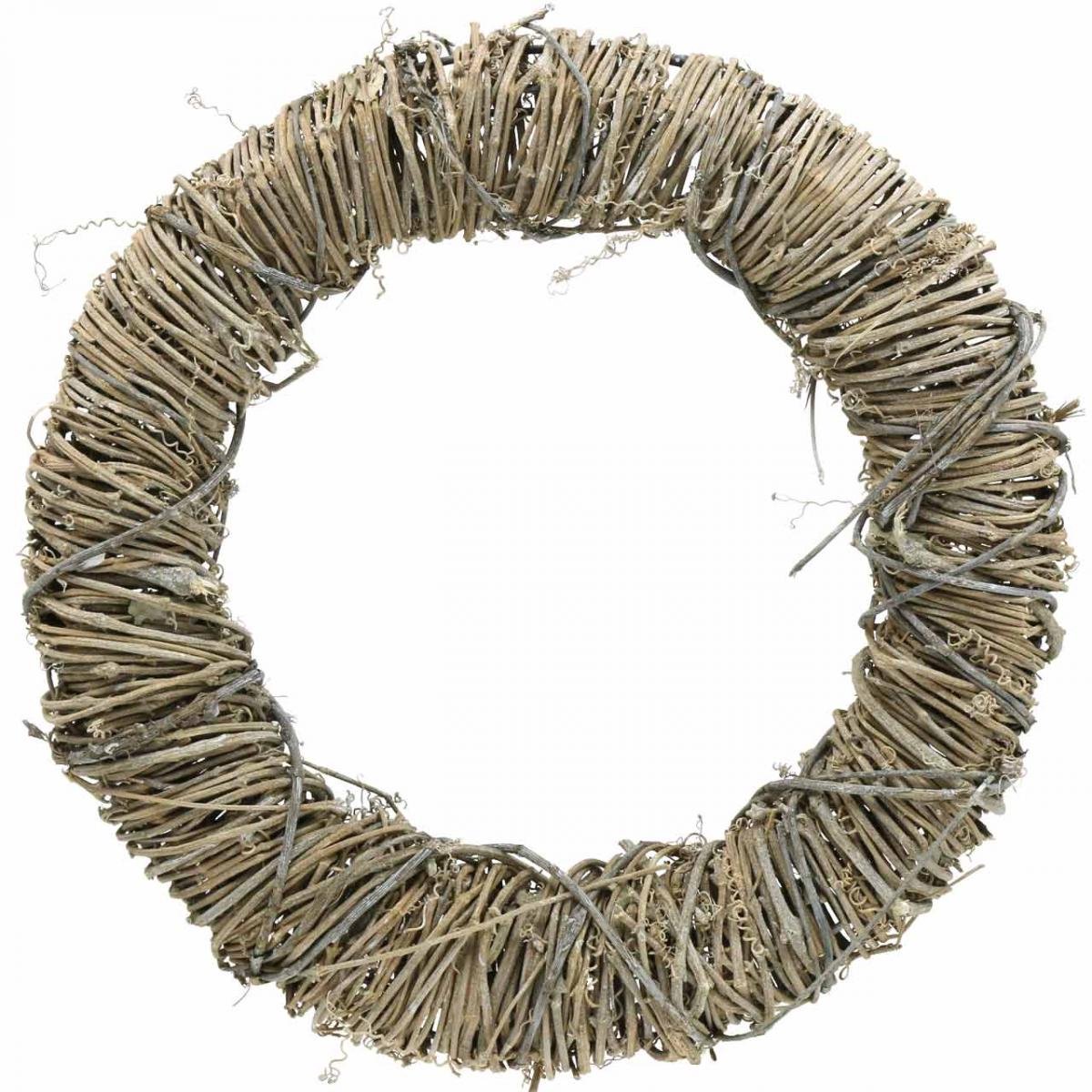 Wijnrankkrans, decoratieve krans, witgekalkt, Ø38cm, rustieke natuurli