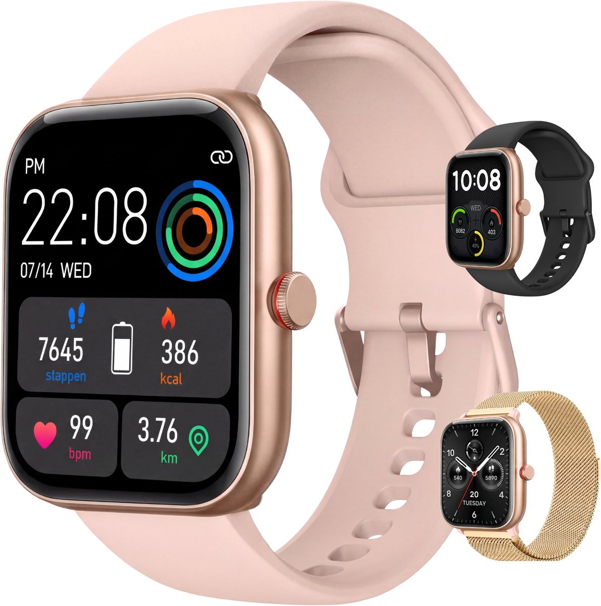 Bol.com SAMMIT Luxe Smartwatch Dames Rosé Goud - Slaapmonitor - Stappenteller - Saturatiemeter - Geschikt voor IOS en Android - ... aanbieding