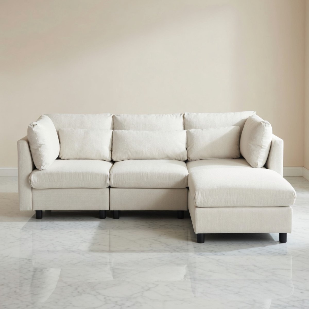 Luxe L-Vormige Hoekbank met Slaapfunctie en Voetenbank – 3-Zits Comfortabele Bank met Kussens – House&Garden – Beige