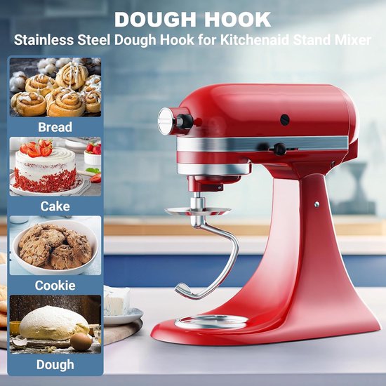 Knethaken Roestvrij Staal - Mixer Accessoires - Brood Deeg Maken - Duurzaam Corrosiebestendig - 4.5-5 Qt - Zilver van Merkloos — afbeelding 3