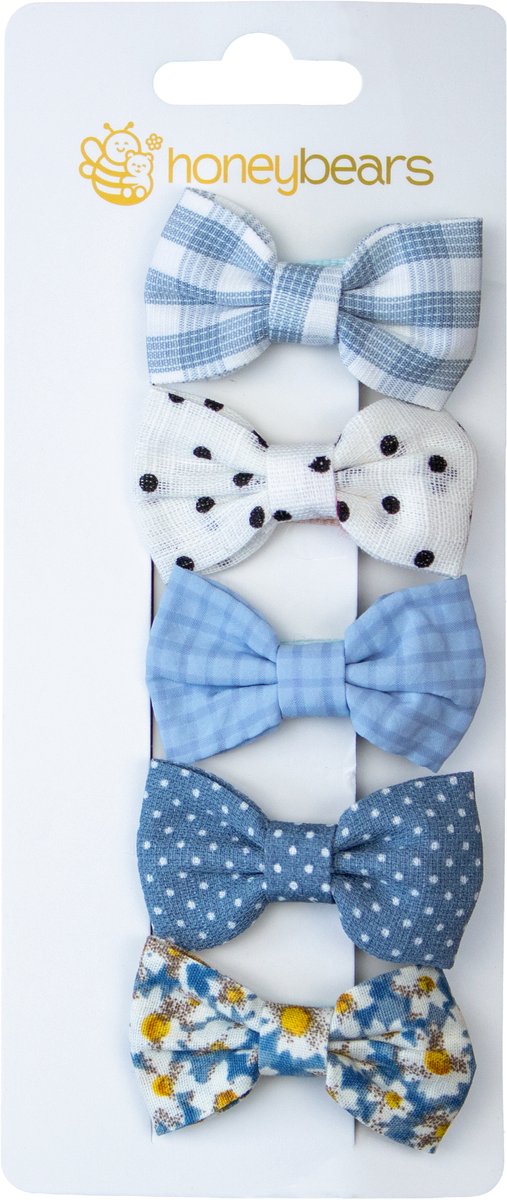 Honeybears haaraccessoires baby set van 5 – Kraamcadeau – Haar strikjes blauw kinderen – Baby strikjes