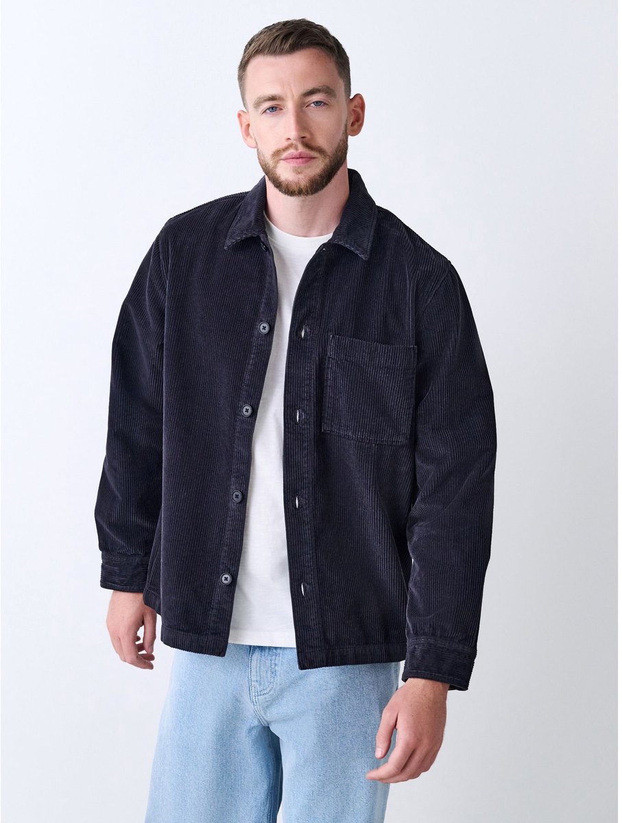 Next - Heren - Single pocket Corduroy Shacket Overshirt - Zwart
