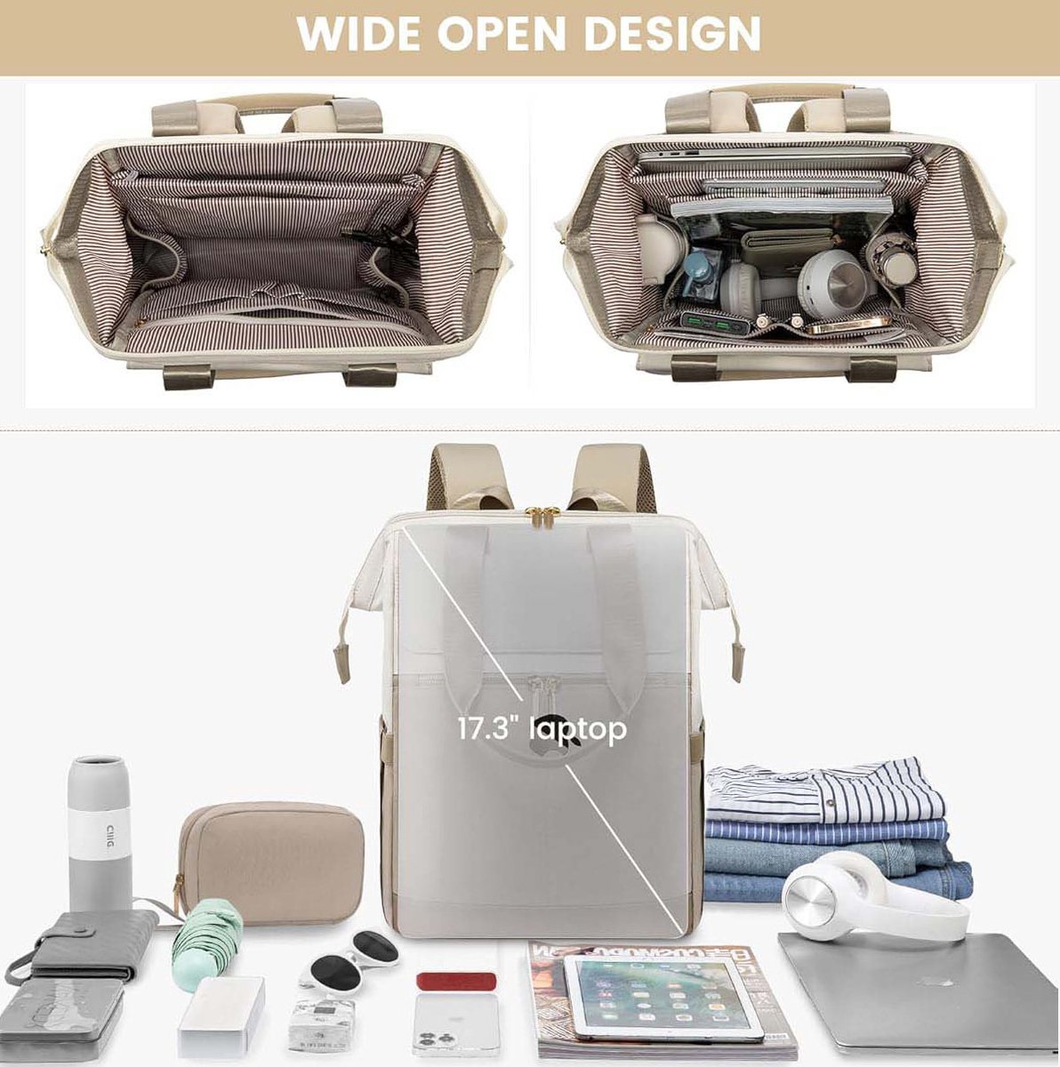 Impact Life Rugzak Dames Groot, Laptop Rugzak met Laptopvak 15 Inch, Reisrugzak Dames Waterdicht, Grote Handtas Rugzak Reizen, Schooltas Modern, Zakelijke Handbagage voor Reizen Vakantie Kantoor thumbnail 2